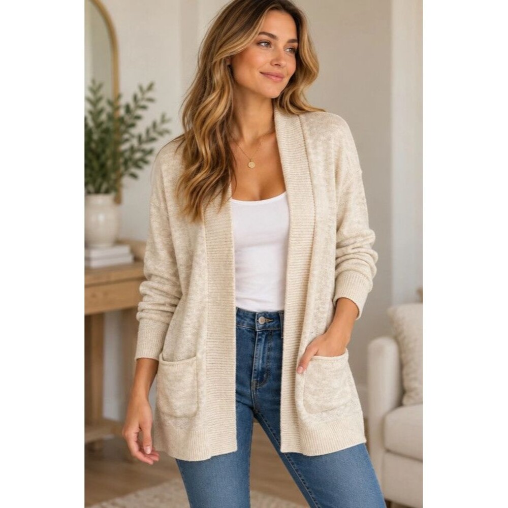 Madewell Womenโs Longline Open Front Cardigan Sweater โ Oatmeal Cream โ Small